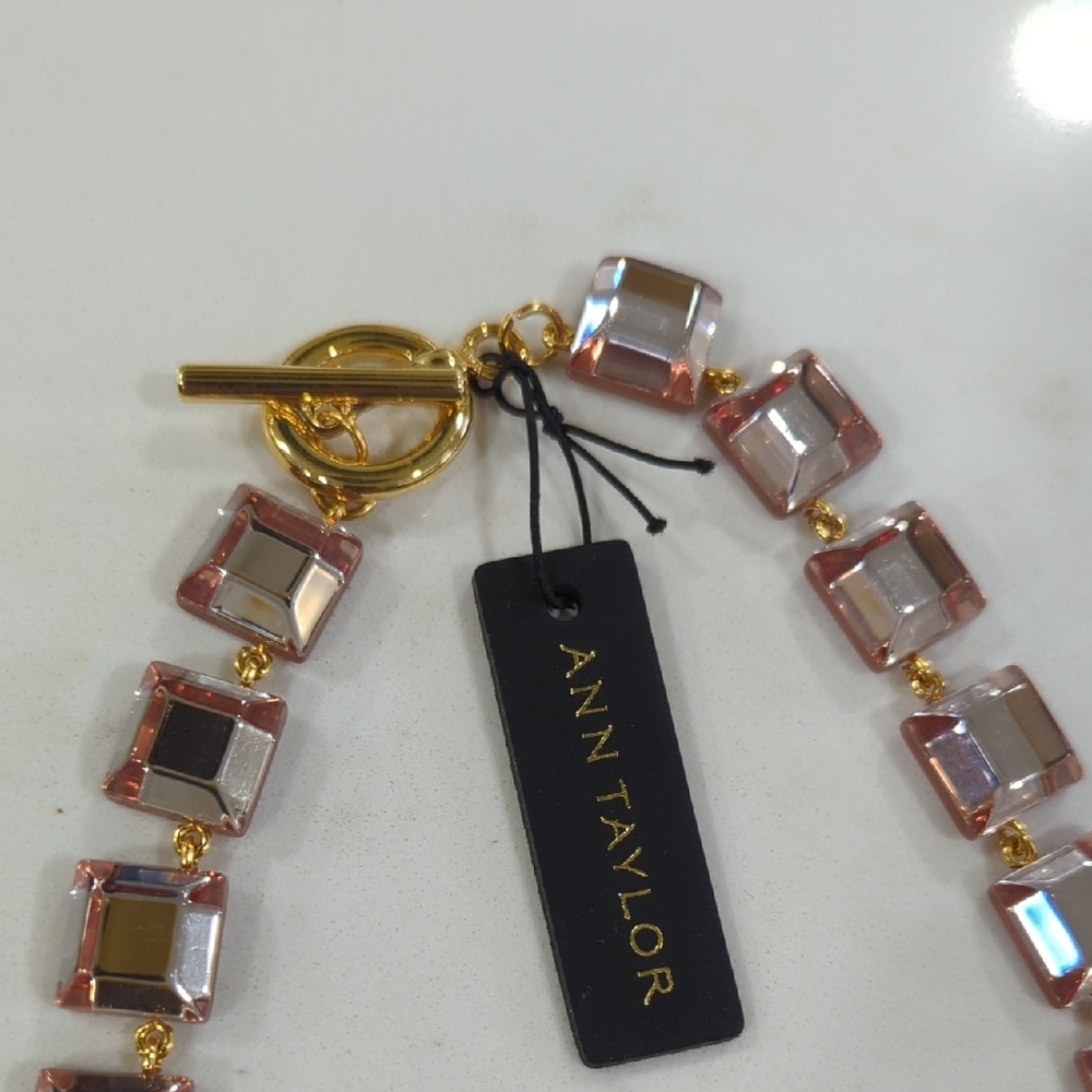 Ann Taylor Rose Crystal Square-Link Necklace with Gold Accents - Picture 3 of 6